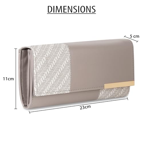 Image of Wallet for Women Girls Stylish Floral Faux Leather with Phone Space Coin Compartment Mobile Storage 4 Card Slots Holder Cash Zip Pockets Hand Clutch for Daily Use Ladies Long Purse (Grey)