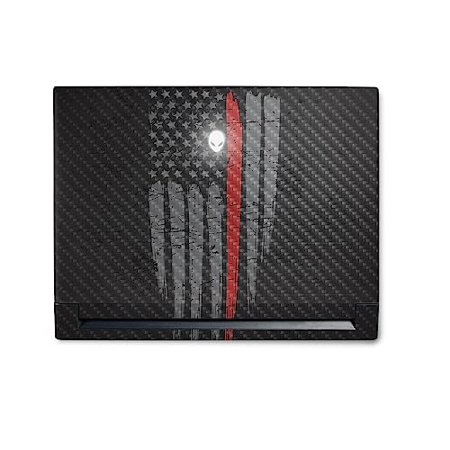 Image of MightySkins Carbon Fiber Skin Compatible With Alienware M18 R1 (2023) Full Wrap Kit - Thin Red Line | Protective, Durable Textured Carbon Fiber Finish | Easy To Apply & Change Styles | Made in the USA