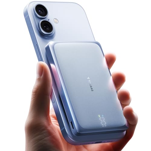 Image of TORRAS MiniMag Pro Portable Charger Power Bank, 10000mAh 15W Magnetic Battery Pack for iPhone 17 /16 /15 /14 /13 /12, Slim Magnetic Wireless Charger, Semi-Solid-State Battery for Travel Purple Blue