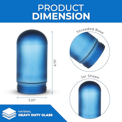 Image of OHLECTRIC Blue Replacement Weather Tight Light Fixture - Threaded Bulb Cover - Sturdy Clear Glass Protectant - Frosted Glass Shade - Outdoor Vapor Proof Fixture - Glass Globe Bulb