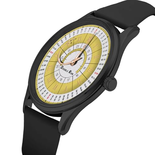 Image of DOUBLERUN Black Case Silicone Strap, 24-Hour Display, Roman Numerals, Analog Watch