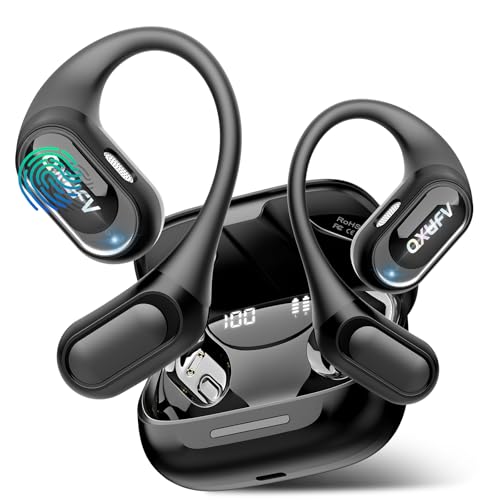 QXUFV Auriculares Inalambricos Deportivos de Diseño Abierto, Graves Profundos, Llamada HD ENC, 50 Horas Auriculares Bluetooth 5.4 con Pantalla LED, IP7 Impermeable para Running Sport, Ajuste Cómodo