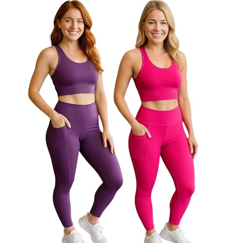 KIT 2 CALÇAS Legging LISA com BOLSO Leg Fitness Academia Corrida Cintura Alta 1058 (BR, Alfa, P, Regular, Regular, Colorido)