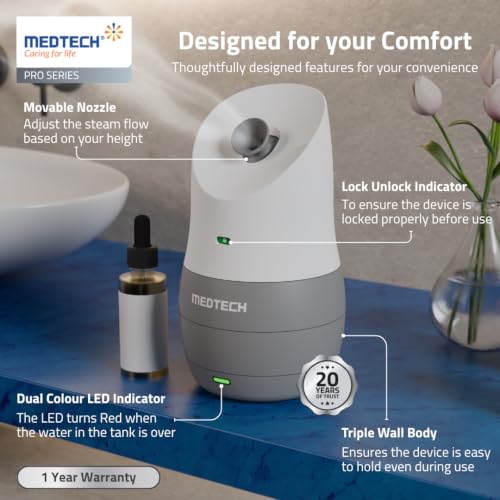 Image of MEDTECH Aquamist 3 In 1 Face Steamer and Steam Inhaler For Cold & Cough | World's 1st Steamer with Anti-Topple Technology | 18 Minutes of Run Time | Balms & Oils Compatible | Vaporizer Steamer With Cough, Cold & Facial | 1-Year Warranty | Arctic Grey