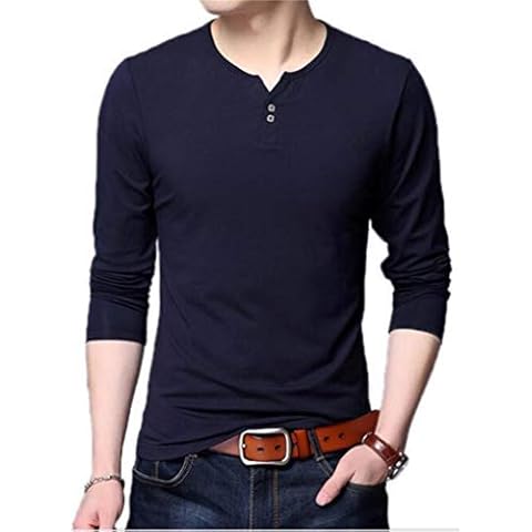 AIYINO Mens Casual Slim Fit Basic Henley Long Sleeve Fashion T-Shirt(Size Medium,Navy) Cover