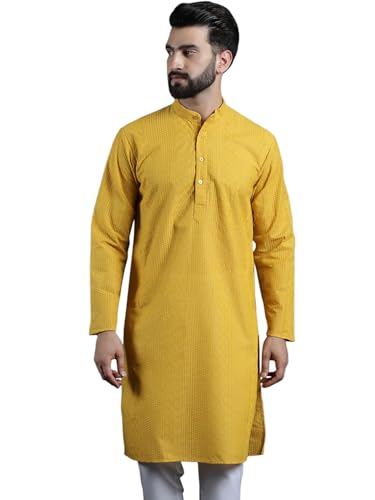 Image of SOJANYA (Since 1958 Men's Pure Cotton Checked Embroidered Long Kurta | Traditional for Diwali Celebrations