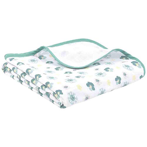 Couverture premium pour bébé, 120x120cm, 100% coton bio, certifiée OEKO-TEX, conserve sa couleur et sa forme, 4 épaisseurs, idéale pour la poussette, vendue par emma & noah (Fleurs Menthe)