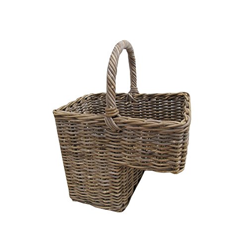 Grey & Buff Rattan Wicker Stair Basket