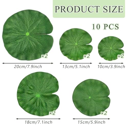 SYEYCW 10 Stück Künstliche Teichpflanzen, Schwimmende Seerosenblätter Kunststoff Teich Ornamente, 5 Größen Realistische Seerosenblätter, für Haus Garten Teiche Pool Aquarium Landschaft Dekoration