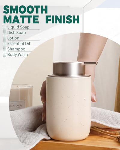 Image of BosilunLife Lotion Pump Dispenser - Aprcot Soap Dispenser Bathroom Ceramic Dish Liquid Soap Dispenser for Kitchen, Bathroom Countertop Soap Dispensers (Apricot, Liquid Pump)