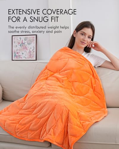 Image of Kaisa Weighted Lap Blanket 7 lbs 41 inch x 53 inch, Cozy Luxury Crystal Velvet Small Weighted Blanket for Adults, Portable Travel Weighted Blanket for Relaxation, All-Season Blanket, Machine Washable, Orange
