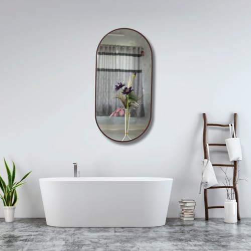 Image of Modern Elegance Capsule Shape Wall-Mounted Mirror Metal Framed Wall Mirror Bathroom Mirror Living Room Mirror Home Decor Mirror 24 x 48 Inches Color Copper MF 108