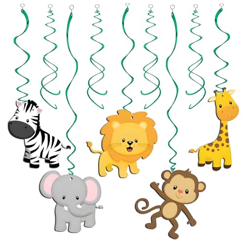 Image of Propsicle Prosicle Birthday Jungle Theme Kids Party Decoration Swirls Animal Cutouts Forest Safari Hanging Paper Decor Monkey Lion Elephant