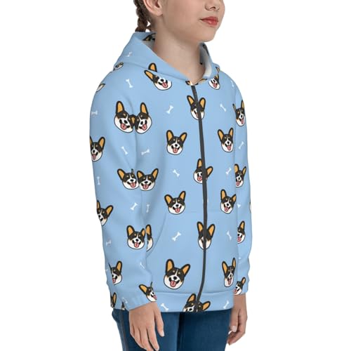 Corgi Dog Kids Pullover Hoodies Boys Zip Up Sweatshirts Girls Athletic Clothes with Pocket4