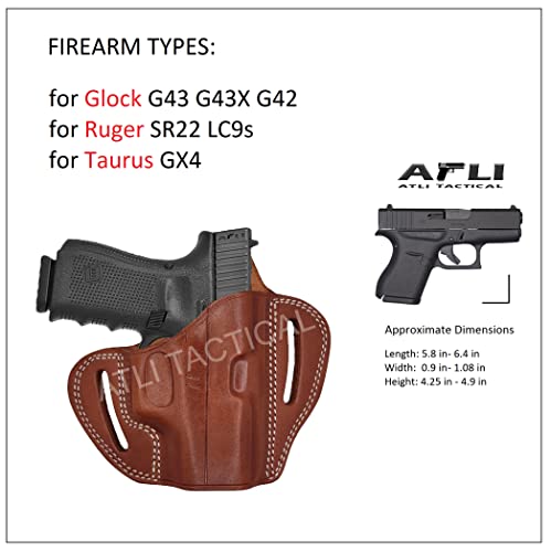 Leather Owb Holster For Glock 43-42 - Handmade Ccw Concealed Carry Belt Gun Holster - Pancake Firearms Holder - Open Top Outside Waist Pistol Holder - For G43 G43X G42 Ruger Sr22 Lc9S Taurus Gx4 #TOP6