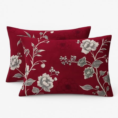 Image of Premium Glace Cotton Flat Double Bedsheets, 90 x 100 Inches with 2 King Size Pillow Cover 17 x 27 Inches, Floral