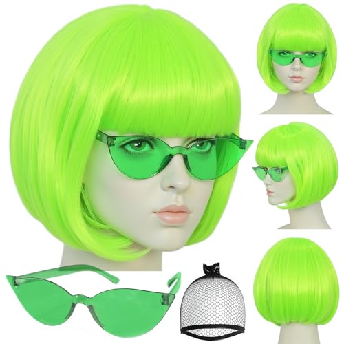 IMEYLE Lime Green Bob Wigs Colorful Funny Wigs for Women Neon Green Costume