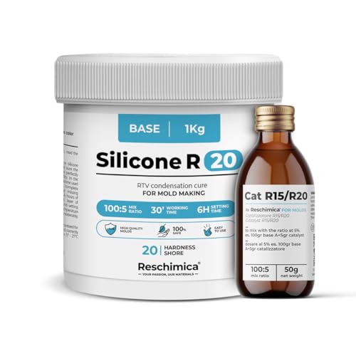 R 20 Goma de Silicona líquida de Dos componentes 20 Shore, Resistentes y duraderos, Compatible con Resina, Cera, Yeso y Otros Materiales (1 kg)