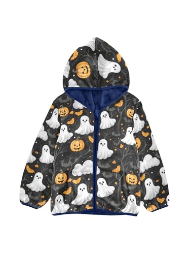 Ghosts Pumpkins Cartoon Girls Fleece Jacket Girls Fall Jacket Boys Coats Zip Up Hoodie Children Outerwear 2-10T