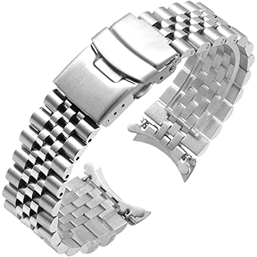 NaciZuo Edelstahl Gebogene Enden, 20 mm 22 mm 23 mm 24 mm Metall Uhrenband Flexible Uhrengurt Ersatz Armband Doppelflip -Schleuse Schnalle Silber Schwarz Herren Uhrenstreifen Cover