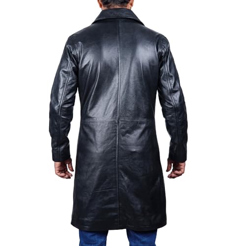 Desired Men's Trench Black Full Body Genuine Leather Duster Overcoat Sheepskin Long Coat Glossy Coat4
