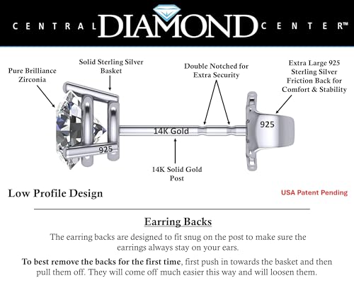 14K Gold Post & Sterling Silver Pure Brilliance Zirconia 3 Prong Martini Style Stud Earrings 1.0ct to 4ct2