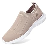 konhill Women's Slip On Sneakers Non Slip Walking Shoes Breathable Mesh Work Casual Lightweight Tennis Workout Shoes 5 US Apricot,35
