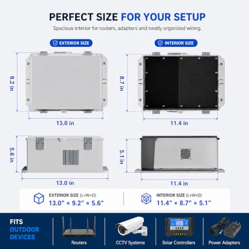 Outdoor Electrical Box with Ventilation System, Weatherproof ABS Junction Box with Removable Mounting Panel & Hinged Cover for Router, CCTV, Solar Controller & Outdoor Equipment(13" H* 9.2" L* 5.6" W) by DYEENL - Used condition - Image 3