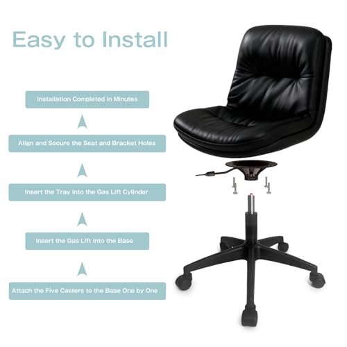 Image of Office Chair, Ergonomic Desk Chair with Padded Cushion & Backrest, Adjustable Height & 360 Swivel, Armless Task Chair for Home Office, Computer Desk & Vanity Black