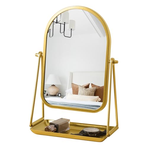 Gosider Tischspiegel Bogen Gold Schminkspiegel Spiegel 360° drehbar Standspiegel mit Metallrahmen...