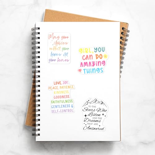 Image of Motivational Faith Quote Vinyl Stickers Pack 9Pcs Uplifting Christian Bible Verses and Inspirational Sayings for Laptop Water Bottle Notebook Phone Journaling