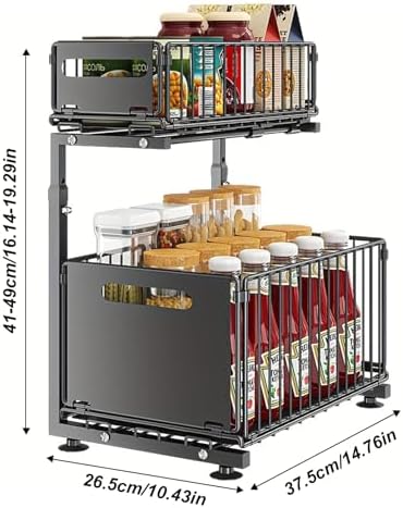 SunshineFace Lavabo Altı Depolama Düzenleyici 2 Katmanlı Çekmece Çekmeceli Dolap Düzenleyici, Ayarlanabilir Yükseklik Mutfak Dolabı Depolama Rafı Banyo Kiler Çamaşırları için - Görsel 6