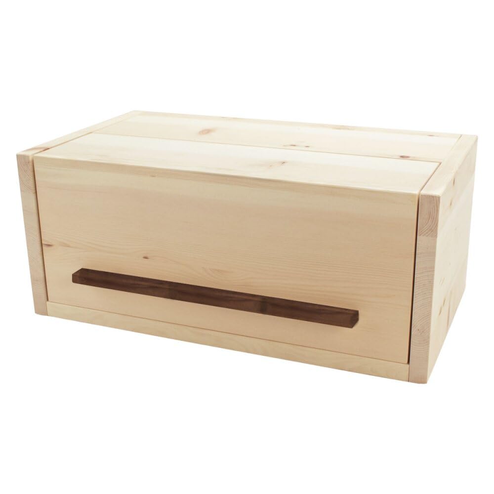 4betterdays Brotkasten Zirbenholz mit Klappdeckel 45 x 25 x 16 cm | Vollholz, Nussholzgriff, Einlegegitter, Made in Austria, extra hoch, naturbelassen, platzsparend, für große Brotlaibe