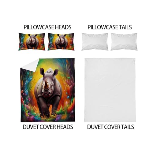 Parure rhinocéros 3D microfibre douce housse 220x240 et 2 taies