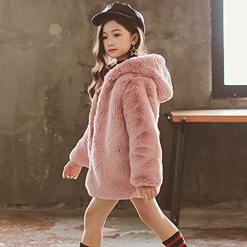Little Big Girls Animal Patchwork Fur Coat Long Sleeve Zip Down Warm Outfit Jacket (Pink 6-7Y) #TOP2