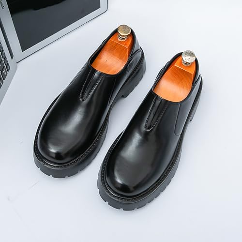 Men's Leather Slip-On Platform Loafers Fashion Round Top Lug Sole Dress Shoes - Comfort Non-Slip for Casual Formal Daily2