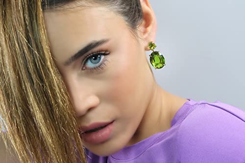 Boucles d'oreilles péridot en pierre gemme double ovale d'exception - 2