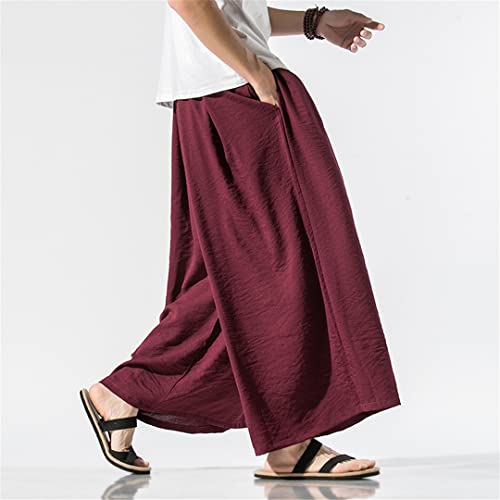 Summer Plus Size Linen Loose Casual Pants Harem Pants Japanese Cropped Wide-Leg Pants Men's Pants2