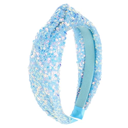 AMCAMI Blue Sequin Knot Headband for Girls, Toddler Headbands, Cute Knotted Hair Bands Baby to Little Girls Hair Accessories Set - Rainbow Birthday Fashion Elastic