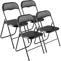 VEVOR 4 STK. Klappstühle Faltbarer Lederstuhl tragbarer Campingstuhl mit Metallrahmen und gepolstertem Kissen, stapelbare Sitze für drinnen und draußen Faltstuhl für Haus Hof Garten Partys Schwarz
