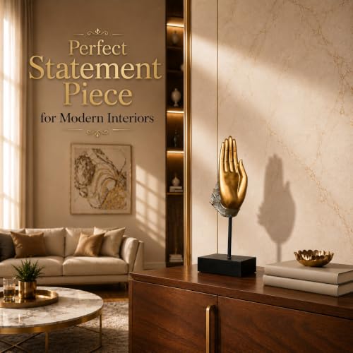 Image of ARMONIA Divine Blessing Mudra Figurine, Premium Polystone Hand Sculpture with Antique Golden Finish, Luxury Decorative Showpiece for Living Room, Office, Shelf, Tabletop & Home Decor, 13.3 Inches