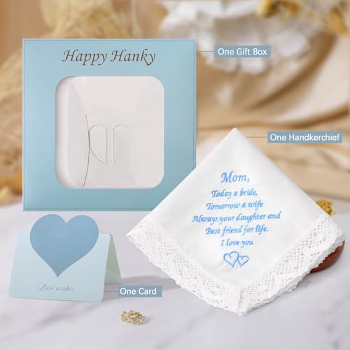 Image of HOULIFE Wedding Handkerchiefs for Bride Something Blue Bride Groom Gift | Soft Material, Breathable & Durable, Handkerchief for Bride on Wedding Day, Lace Edge