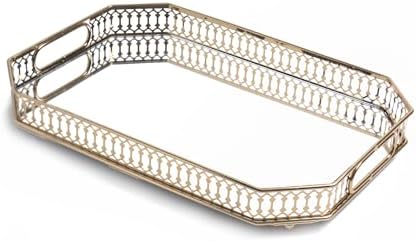 Glass and Gold Tray，Mirrored Tray for Cologne, Perfume and Gold V...