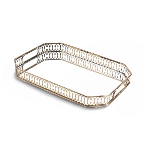 Glass and Gold Tray，Mirrored Tray for Cologne, Perfume and Gold V...