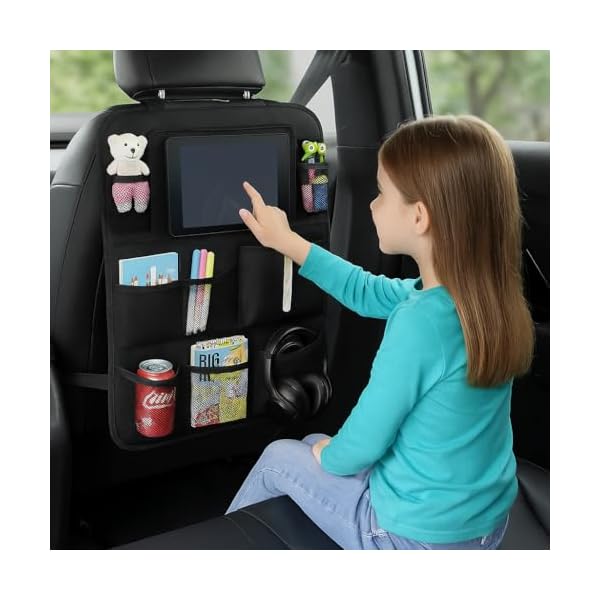 Backseat Car Organizer - 10 Pocket Back Seat Car Organizer; a Versatile Storage Solution for Travel, iPad Holder for Car Backseat for Kids Toys, Snacks - Easy Installation (Black) - Image 4
