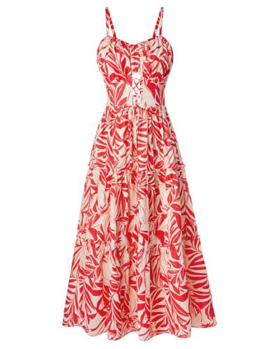 GRACE KARIN Sommerkleid Damen Blumen Trägerkleid Sommer Urlaub Cocktailkleid Party Freizeitkleid Hochzeit Beige Rot Blume XL-10