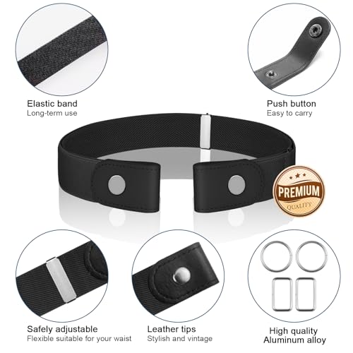【4 Pcs】No Buckle Stretch Belt for Women and Men Elastic Waist Belt Invisible Belts for Jeans Pants3