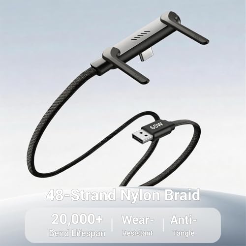 Image of Invisible Holder Charger Cable, 65W Fast Charging Cable for Desk, USB to USB C Cable 4.9 FT with 360 Adjustable Metal Stand, 2 in 1 Holder Charger for Gaming, Office, Home, Video Viewing, 3 pack