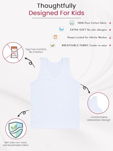 Image of BODYCARE Boy's 100% Cotton Vest Regular Fit | Pack of 3 | Skin Friendly | Lightweight | Sleeveless | White Colour