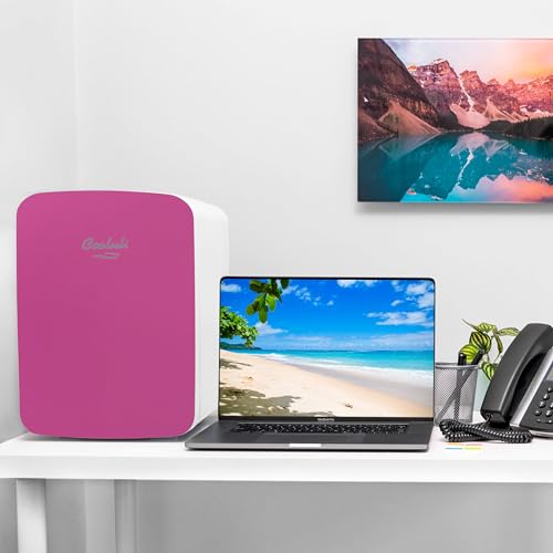 Image of Cooluli 15L Mini Fridge for Bedroom - Car, Office Desk & College Dorm Room - 12v Portable Cooler & Warmer for Food, Drinks, Skincare, Beauty & Makeup - AC /DC Small Refrigerator with Glass Front, Pink